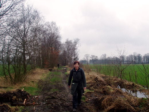 De veldweg wordt doorkruist door talloze slootjes.