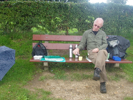 Met uitzicht op de trekpaarden genieten wij van de thee.