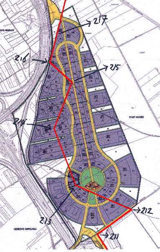 Het geplande Avantis-complex. De realizatie is het zwart omlijnde stukje bij de voormalige GS 113. Geript van www.grenspalen.nl