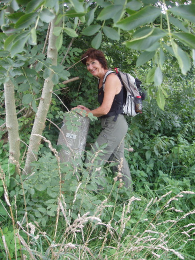 Het bos doorgestoken en grenspaal 283 aan de andere kant van een wei gevonden.