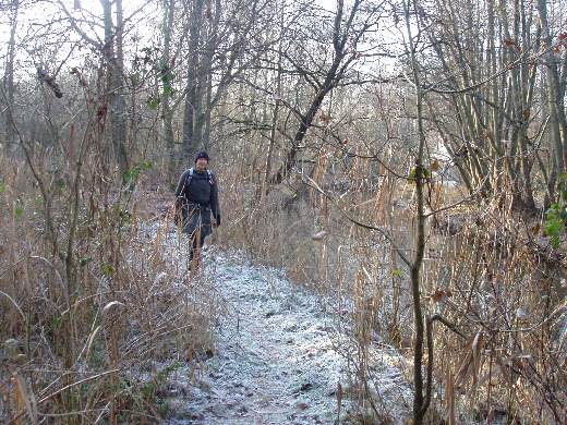 Onze voortgang wordt belemmerd door een vaart. Wij lopen naar het oosten om via een brug de vaart over te steken.